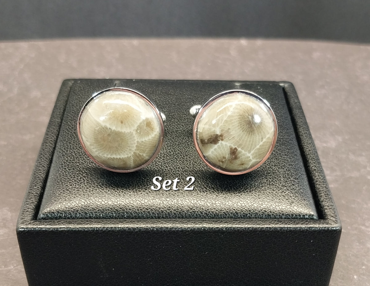 Petoskey Stone Cufflinks Handmade in Stainless Steel Settings