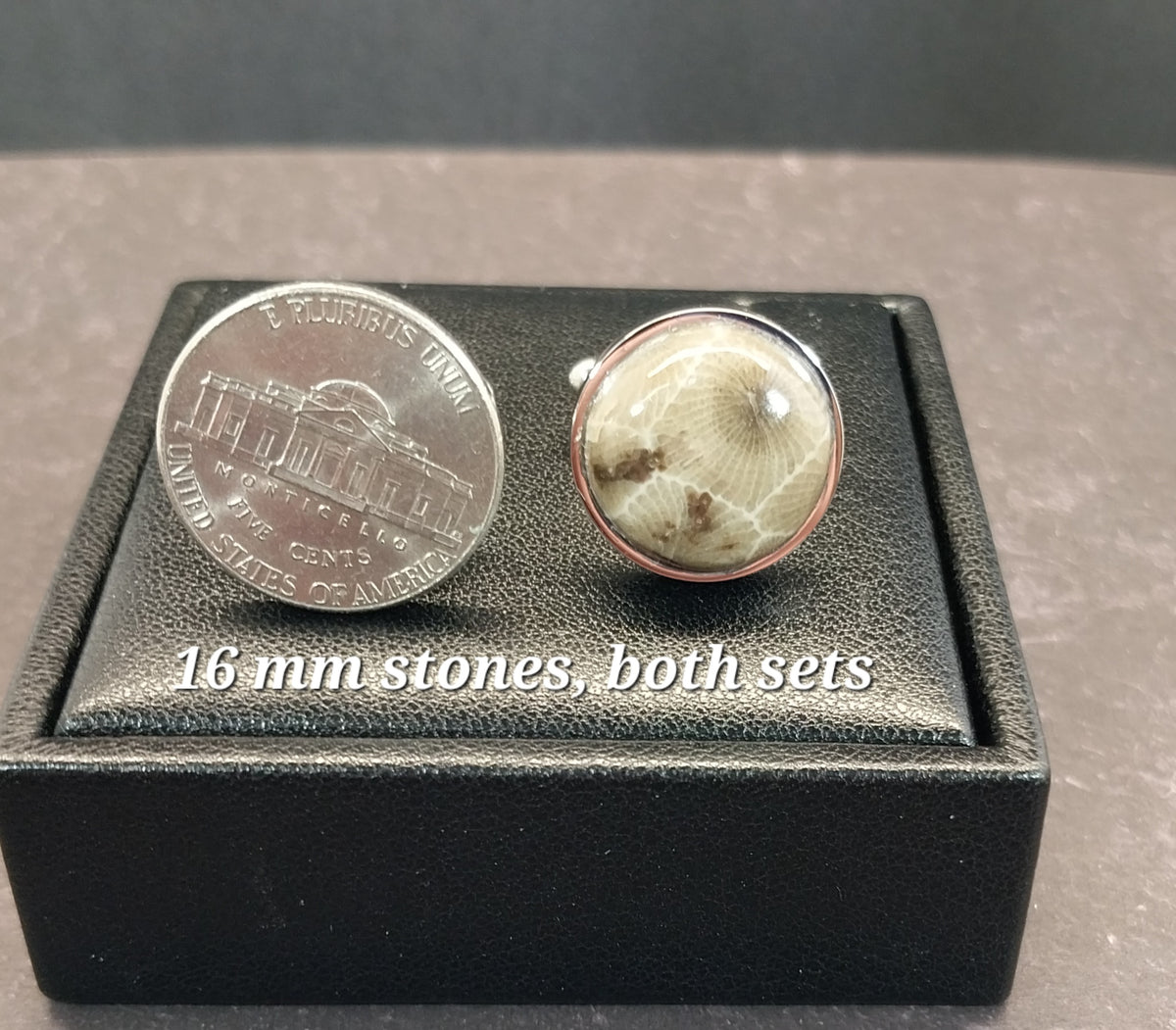Petoskey Stone Cufflinks Handmade in Stainless Steel Settings