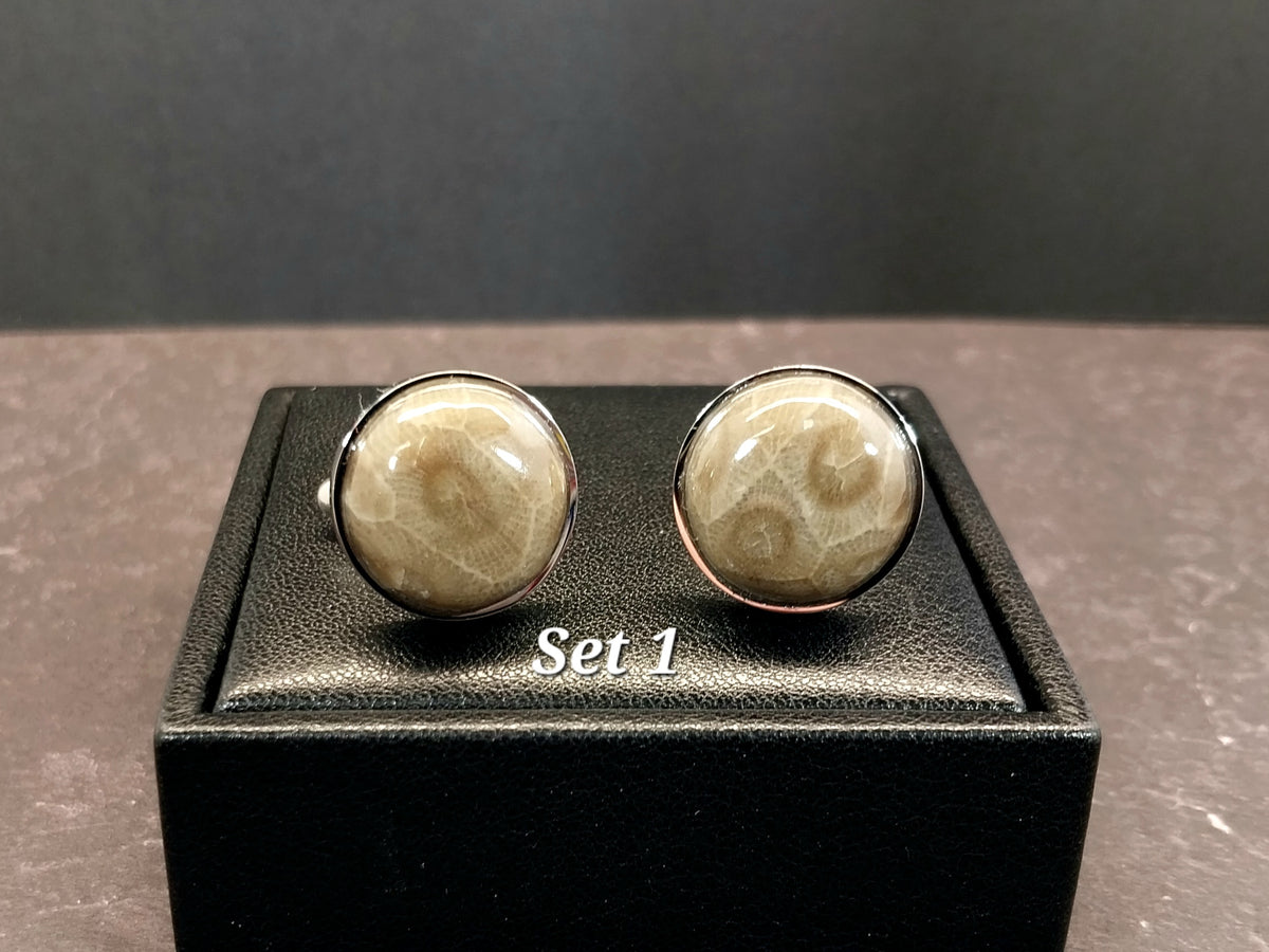Petoskey Stone Cufflinks Handmade in Stainless Steel Settings