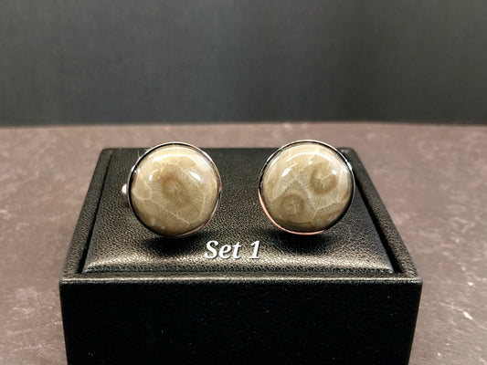 Petoskey Stone Cufflinks Handmade in Stainless Steel Settings