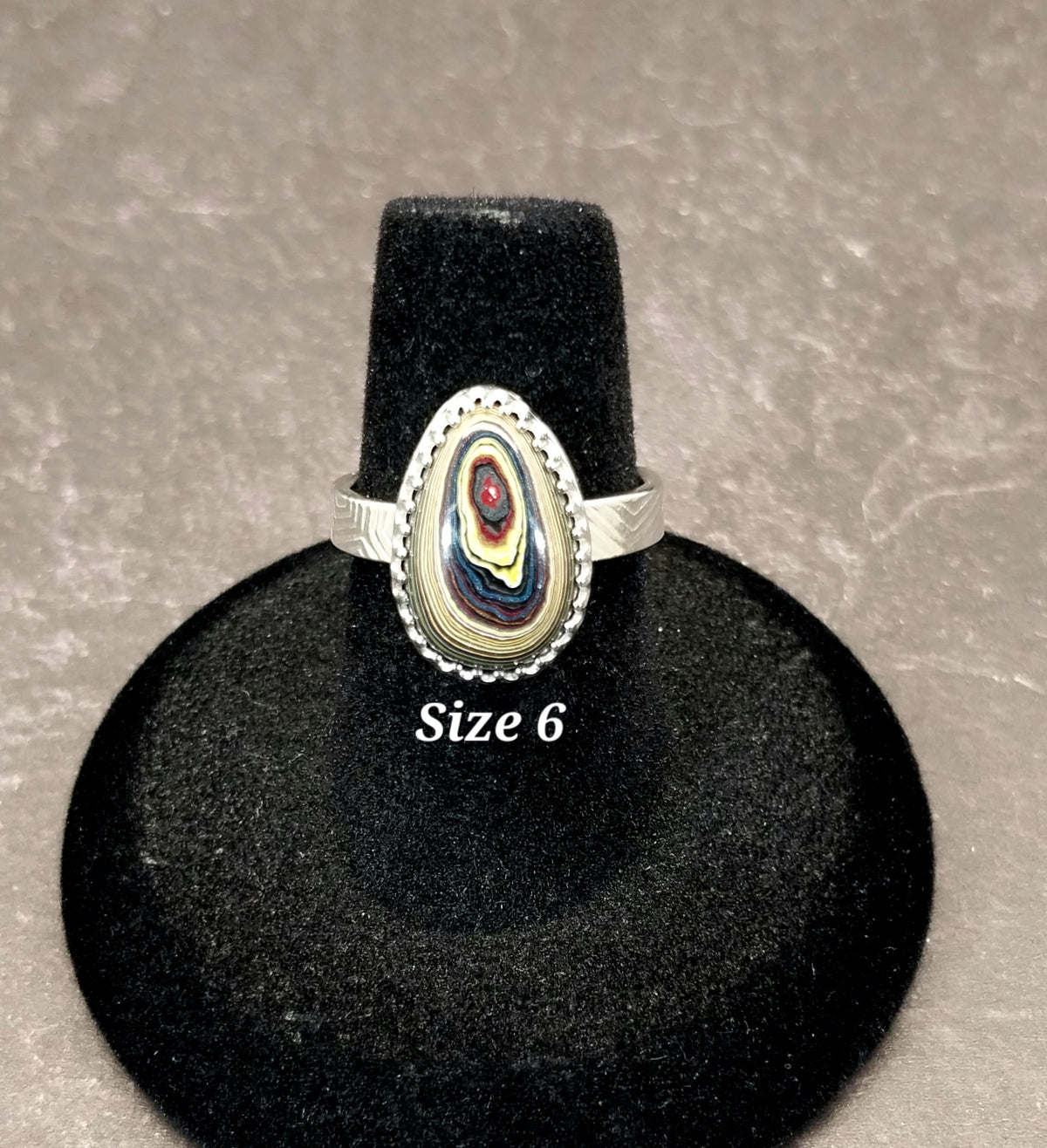 Fordite Corvetteite Silver Ring Vette Ring Pick Your Size, ET162