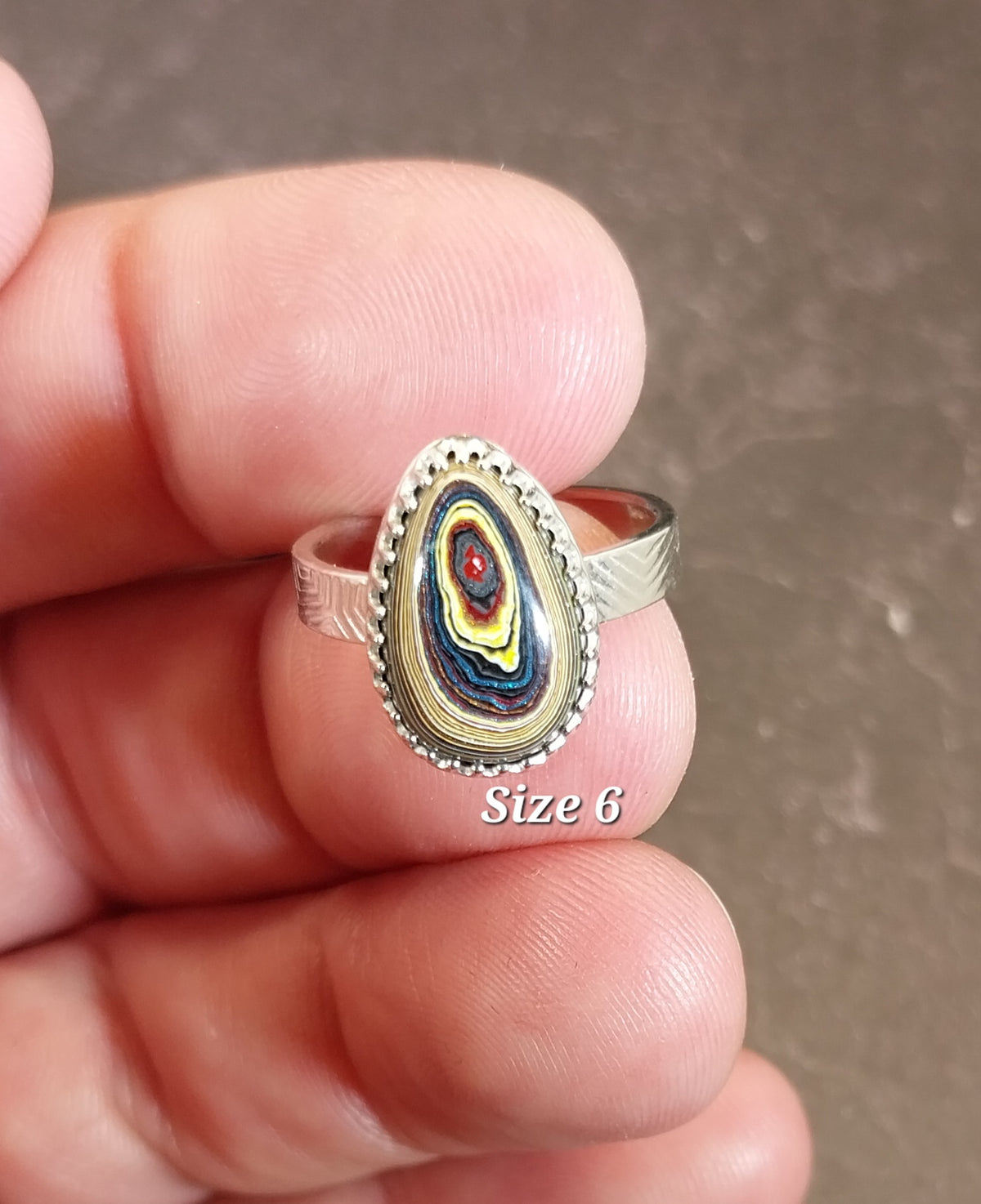 Fordite Corvetteite Silver Ring Vette Ring Pick Your Size, ET162