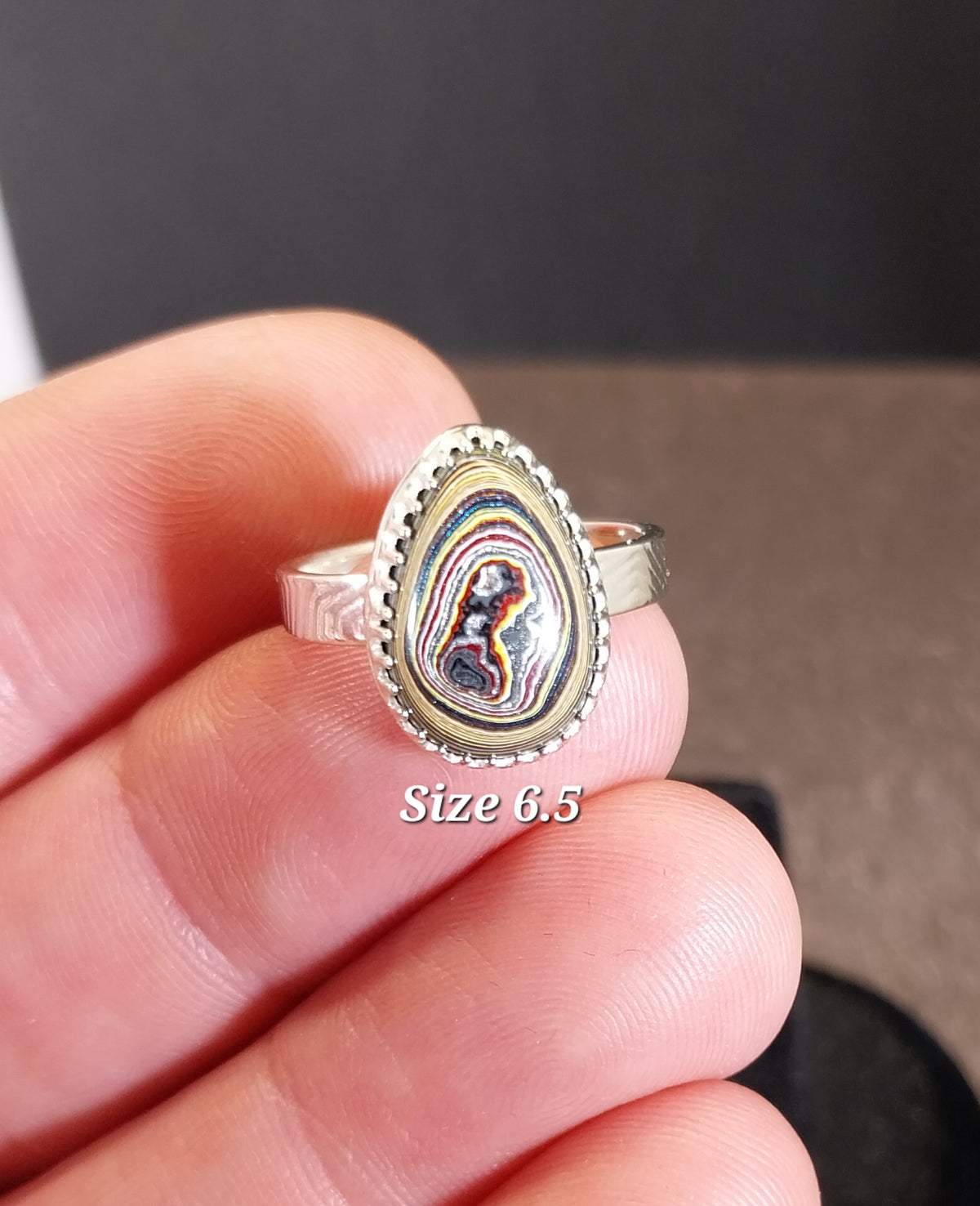 Fordite Corvetteite Silver Ring Vette Ring Pick Your Size, ET162