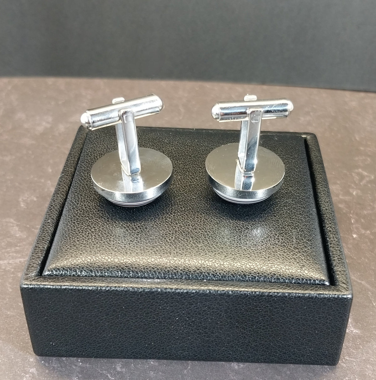 Colorful Fordite Cuff Links in Mirror Stainless Steel, Ohio Motor Agate