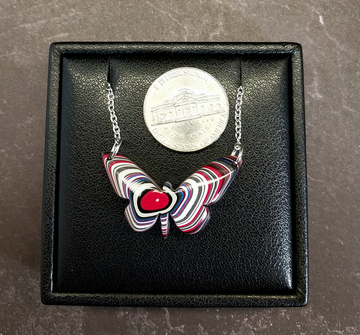 Fordite Necklace a Colorful Reversible Butterfly