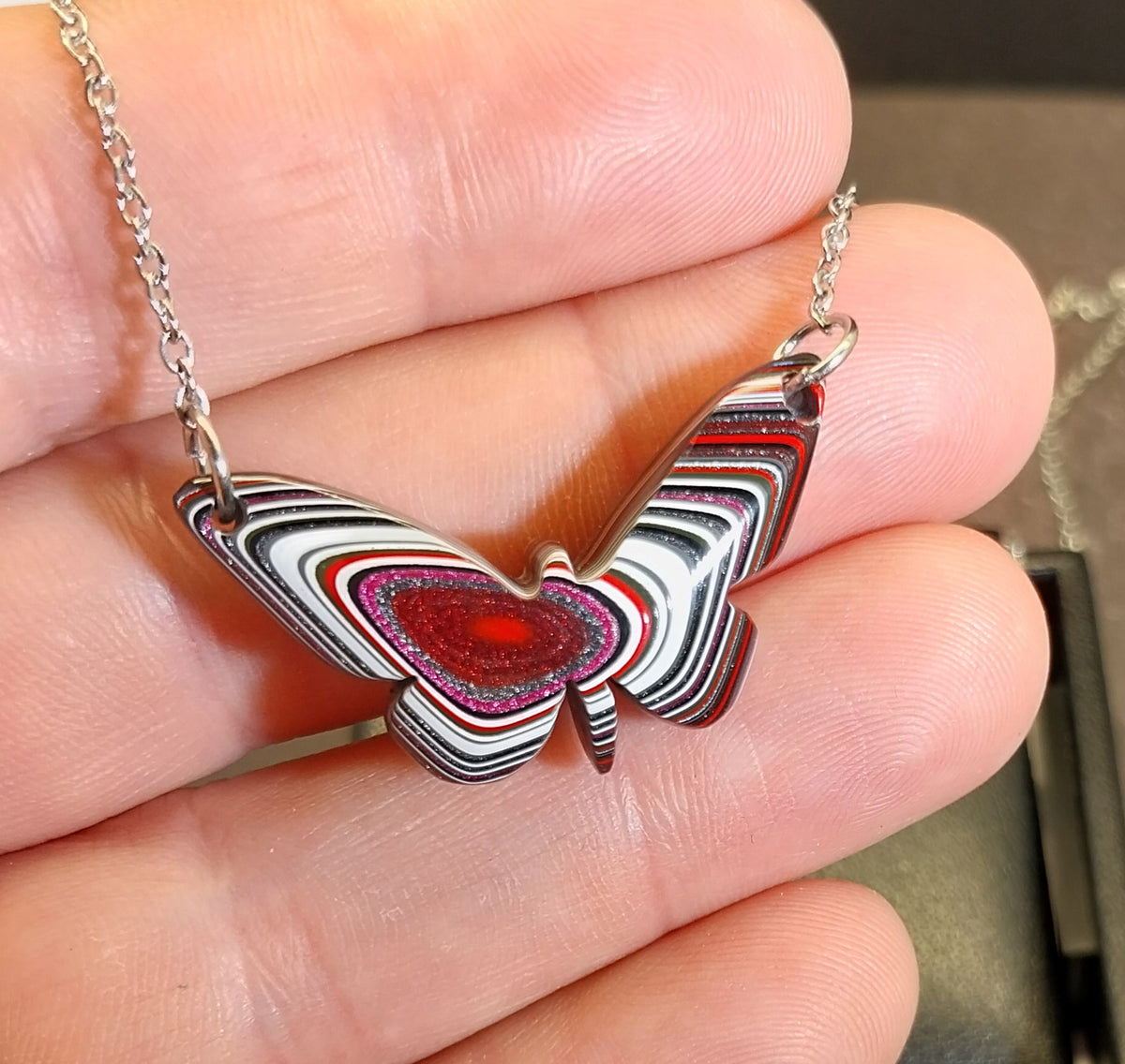 Fordite Necklace a Colorful Reversible Butterfly