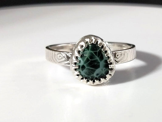 Michigan Greenstone Ring, Size 6, Solid 925 Silver, Wisconsin Handmade, Keewenaw Peninsulatone, Keewenaw Greenstone, Chlorastrolite Silver Ring, ET306