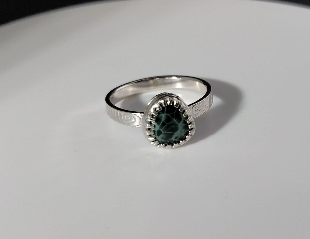 Michigan Greenstone Ring, Size 6, Solid 925 Silver, Wisconsin Handmade, Keewenaw Peninsulatone, Keewenaw Greenstone, Chlorastrolite Silver Ring, ET306