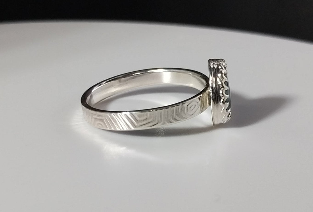 Michigan Greenstone Ring, Size 6, Solid 925 Silver, Wisconsin Handmade, Keewenaw Peninsulatone, Keewenaw Greenstone, Chlorastrolite Silver Ring, ET306