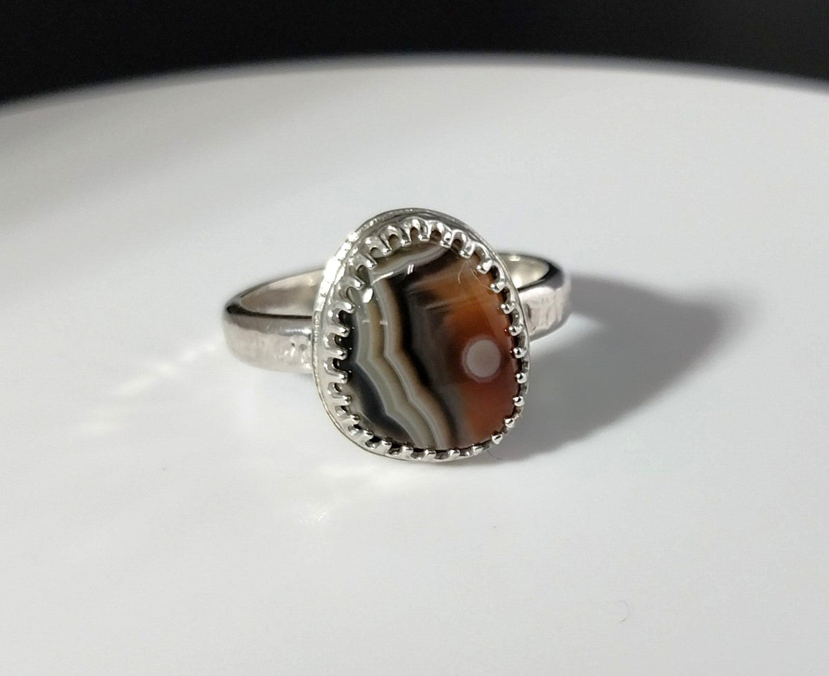 Lake Superior Agate Ring, Solid Silver, Size 6.5, Banded Eye Agate