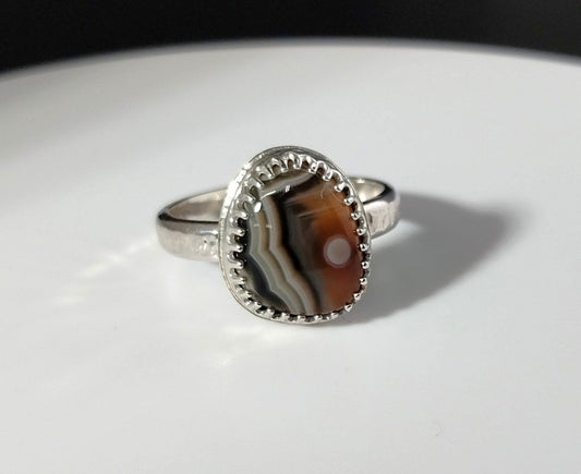 Lake Superior Agate Ring, Solid Silver, Size 6.5, Banded Eye Agate