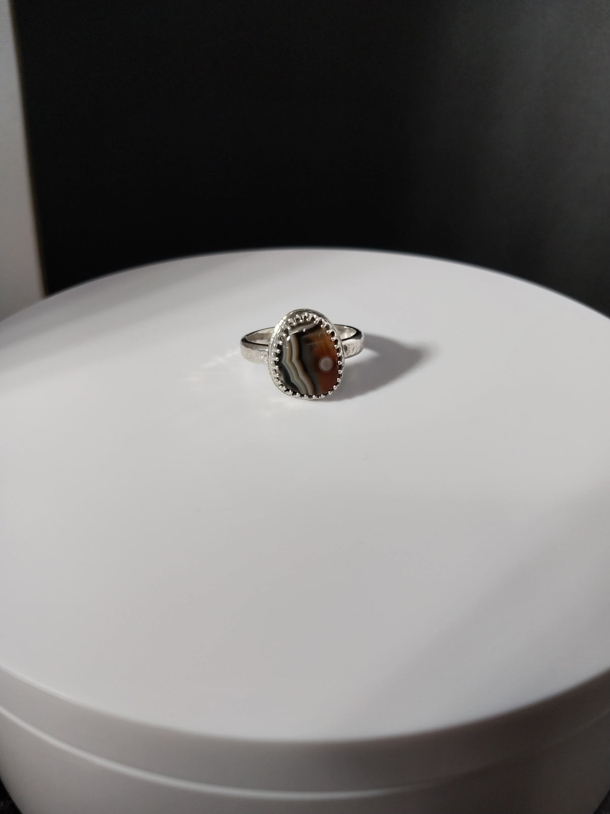 Lake Superior Agate Ring, Solid Silver, Size 6.5, Banded Eye Agate