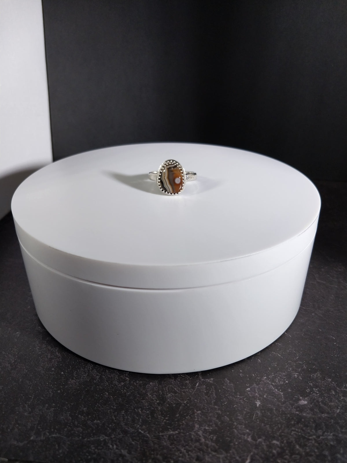 Lake Superior Agate Ring, Solid Silver, Size 6.5, Banded Eye Agate