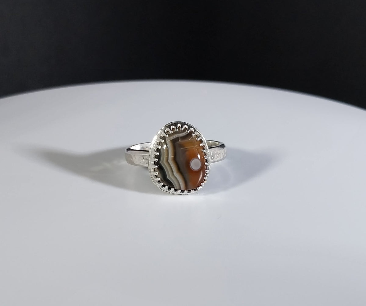 Lake Superior Agate Ring, Solid Silver, Size 6.5, Banded Eye Agate