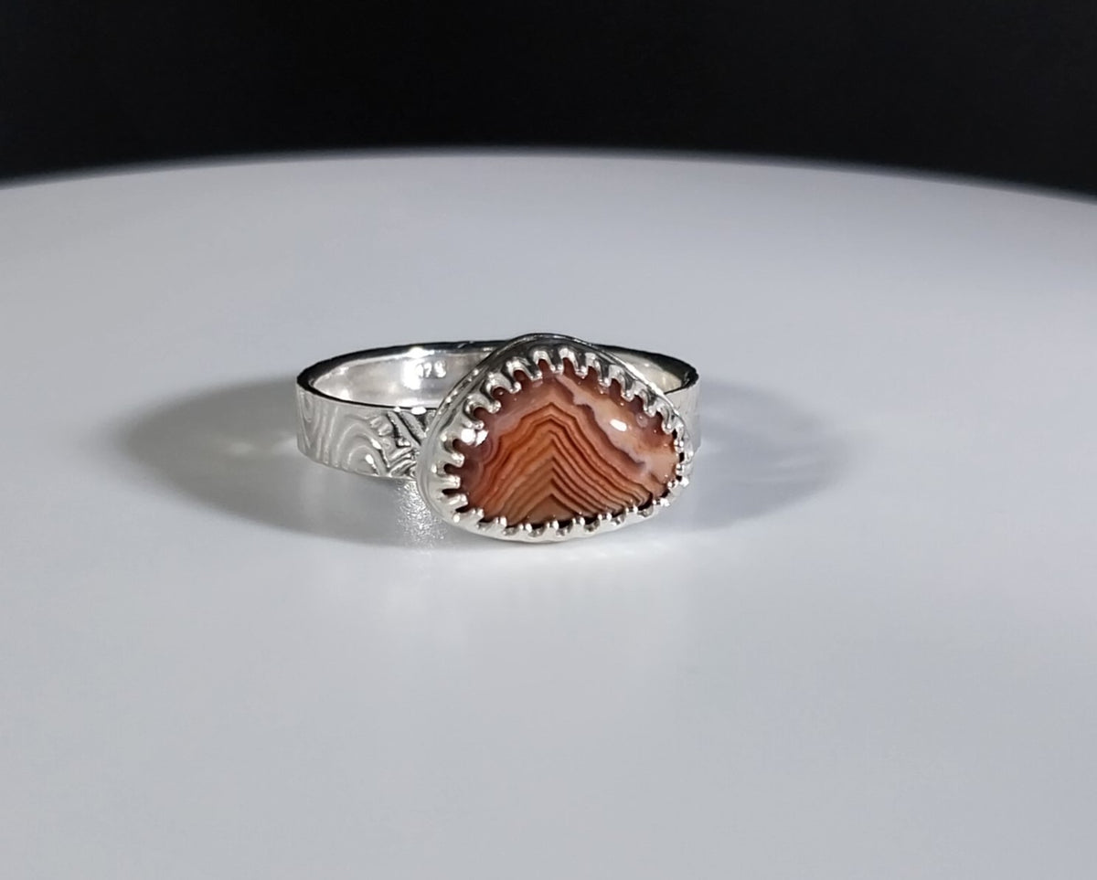 Lake Superior Agate Ring, Size 7, Solid Sterling Silver, Rare Color