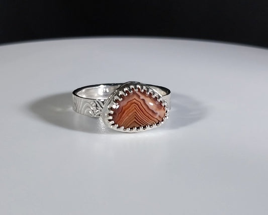 Lake Superior Agate Ring, Size 7, Solid Sterling Silver, Rare Color