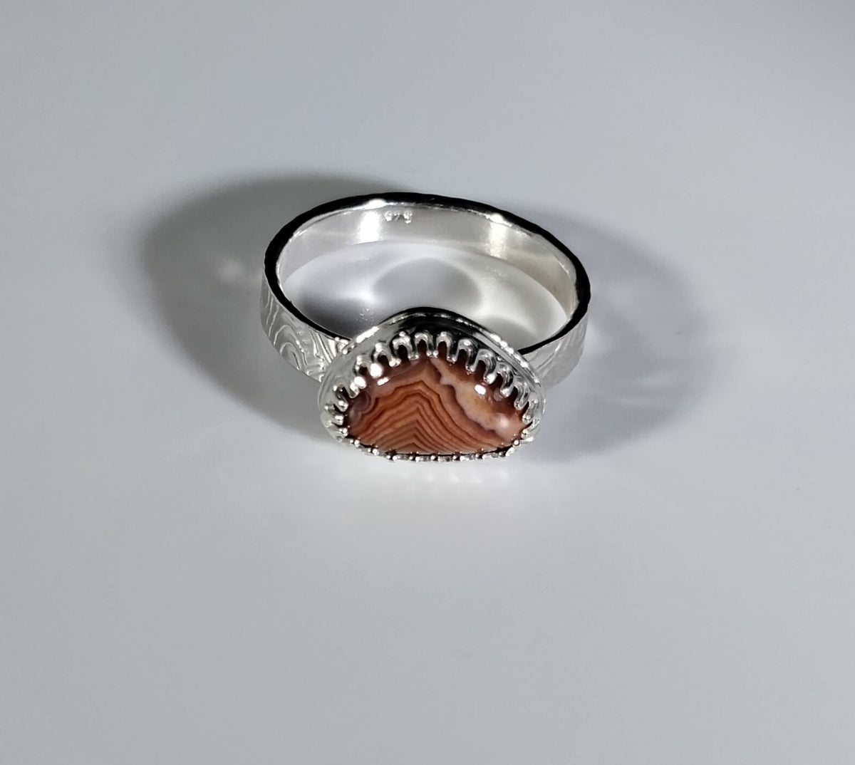 Lake Superior Agate Ring, Size 7, Solid Sterling Silver, Rare Color