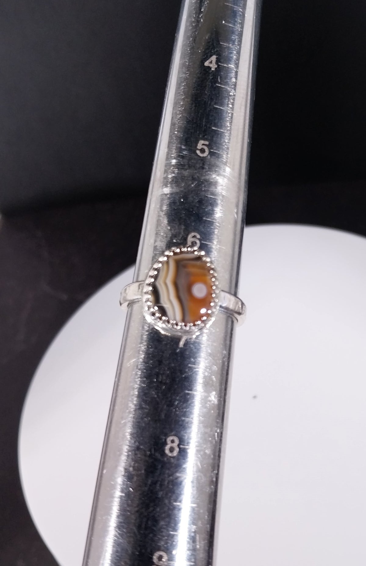 Lake Superior Agate Ring, Solid Silver, Size 6.5, Banded Eye Agate