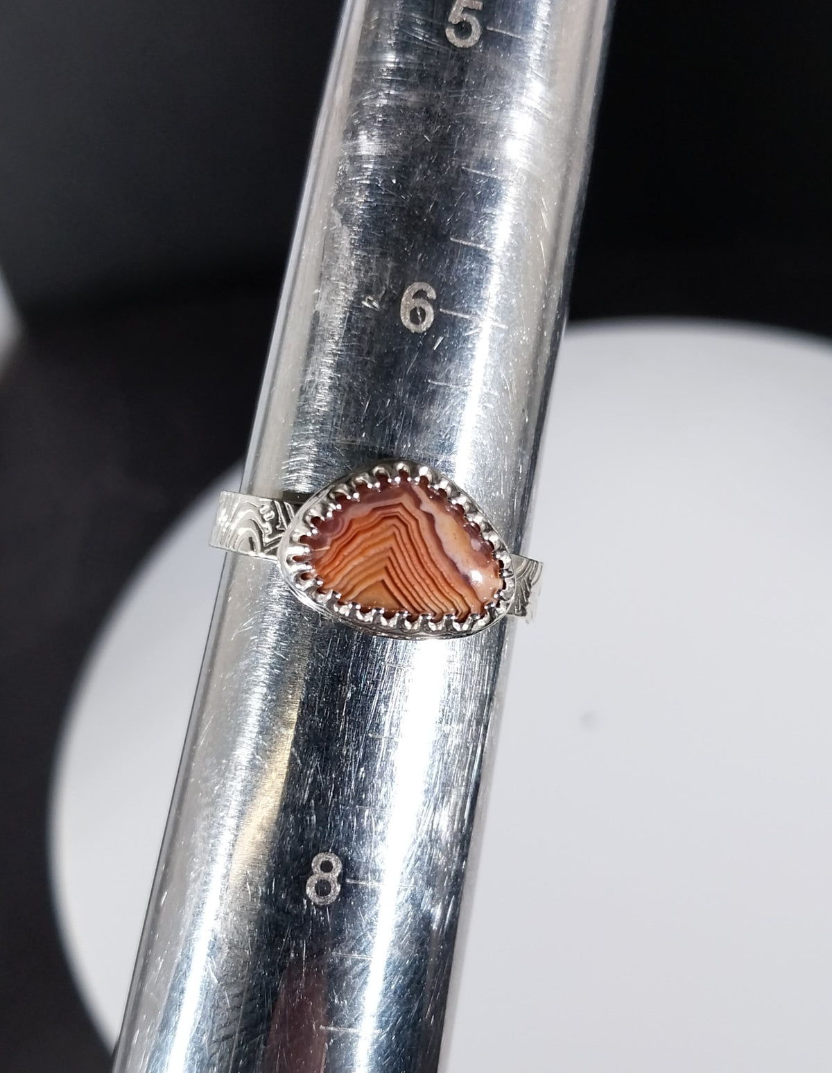 Lake Superior Agate Ring, Size 7, Solid Sterling Silver, Rare Color