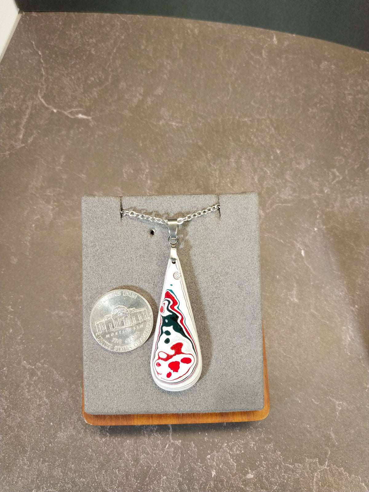 Fordite Necklace, Domed Teardrop Agate EB35