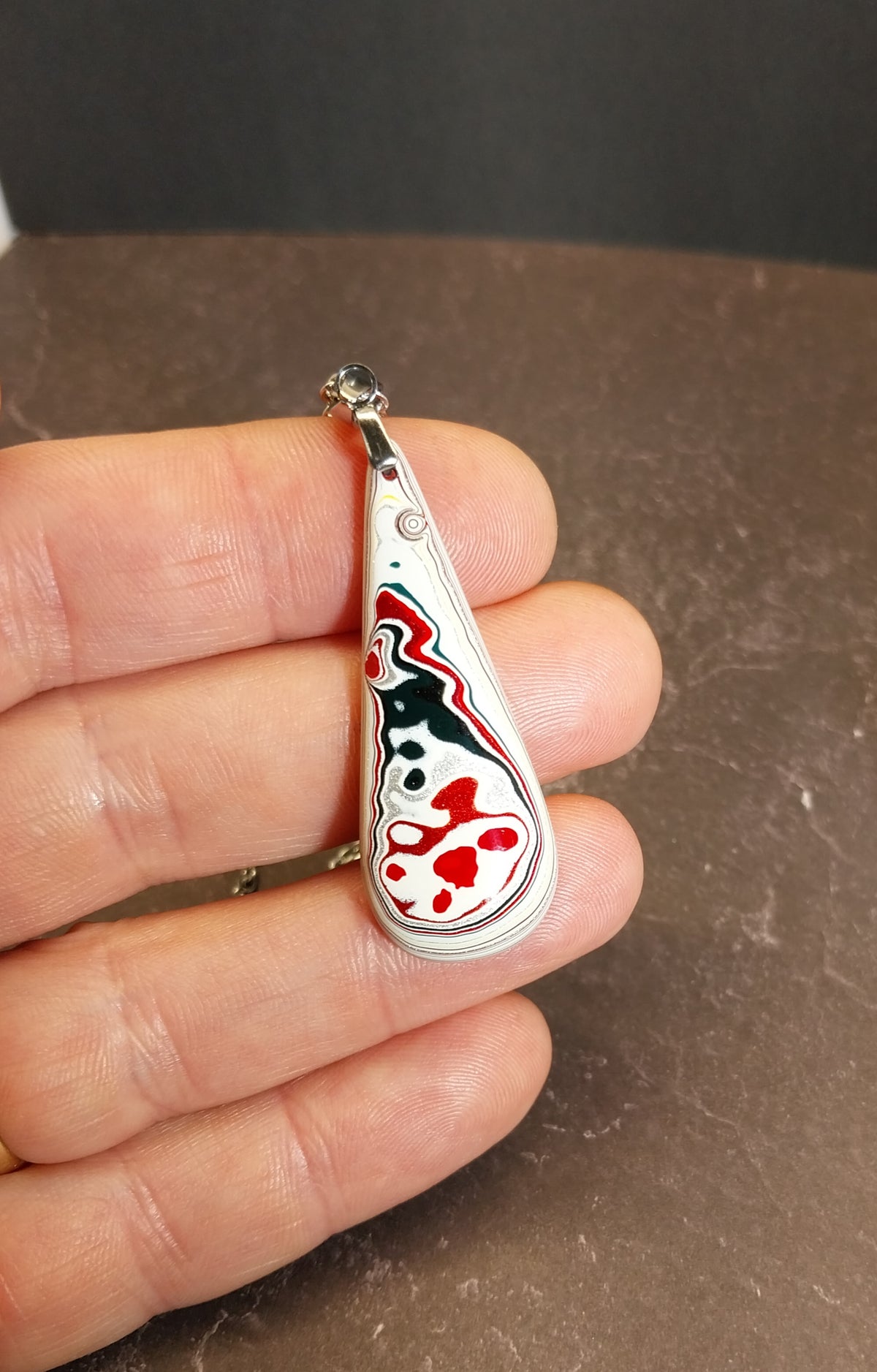Fordite Necklace, Domed Teardrop Agate EB35