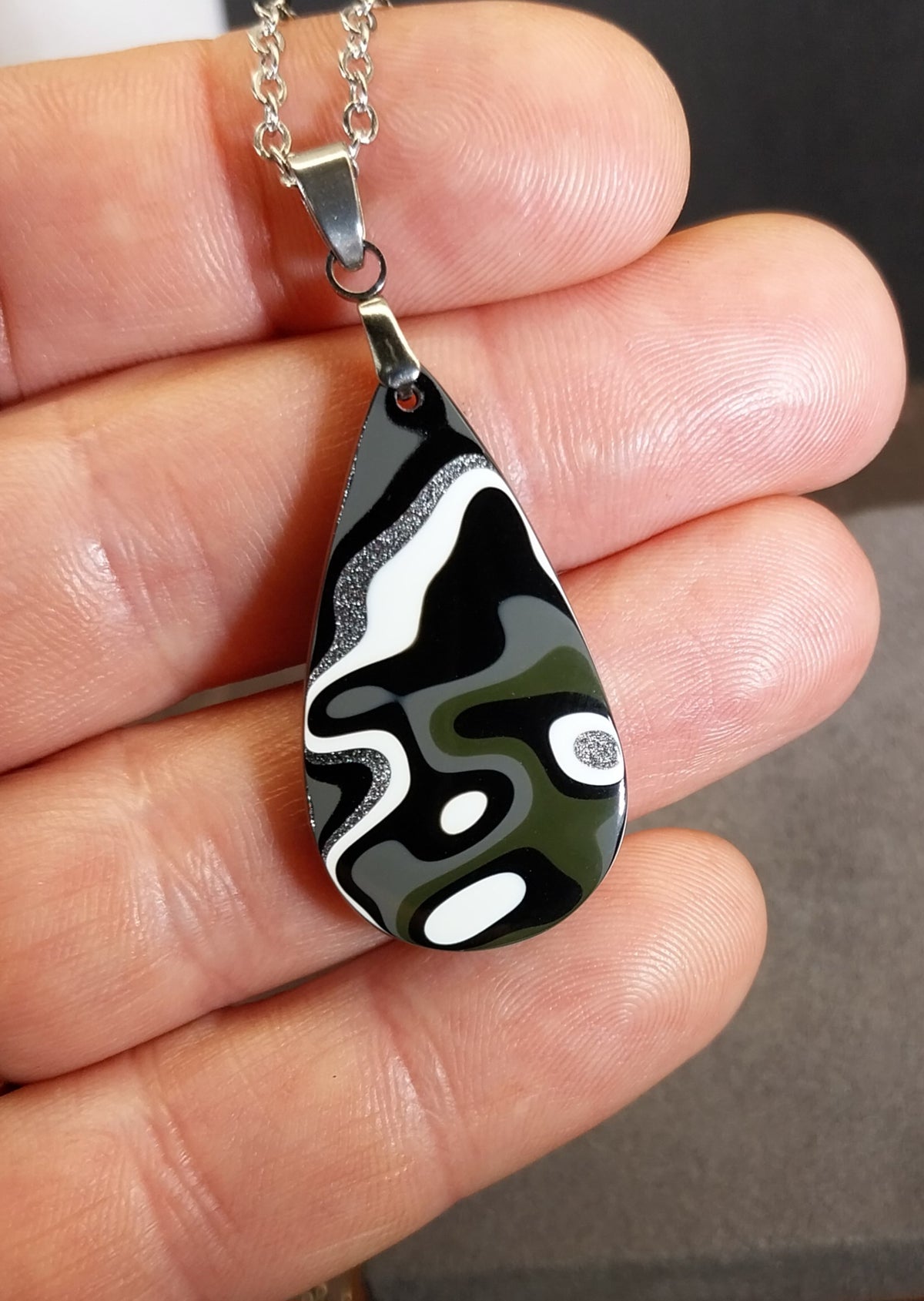 Fordite Necklace, Ohio Motor Agate Pendant Necklace, EB63