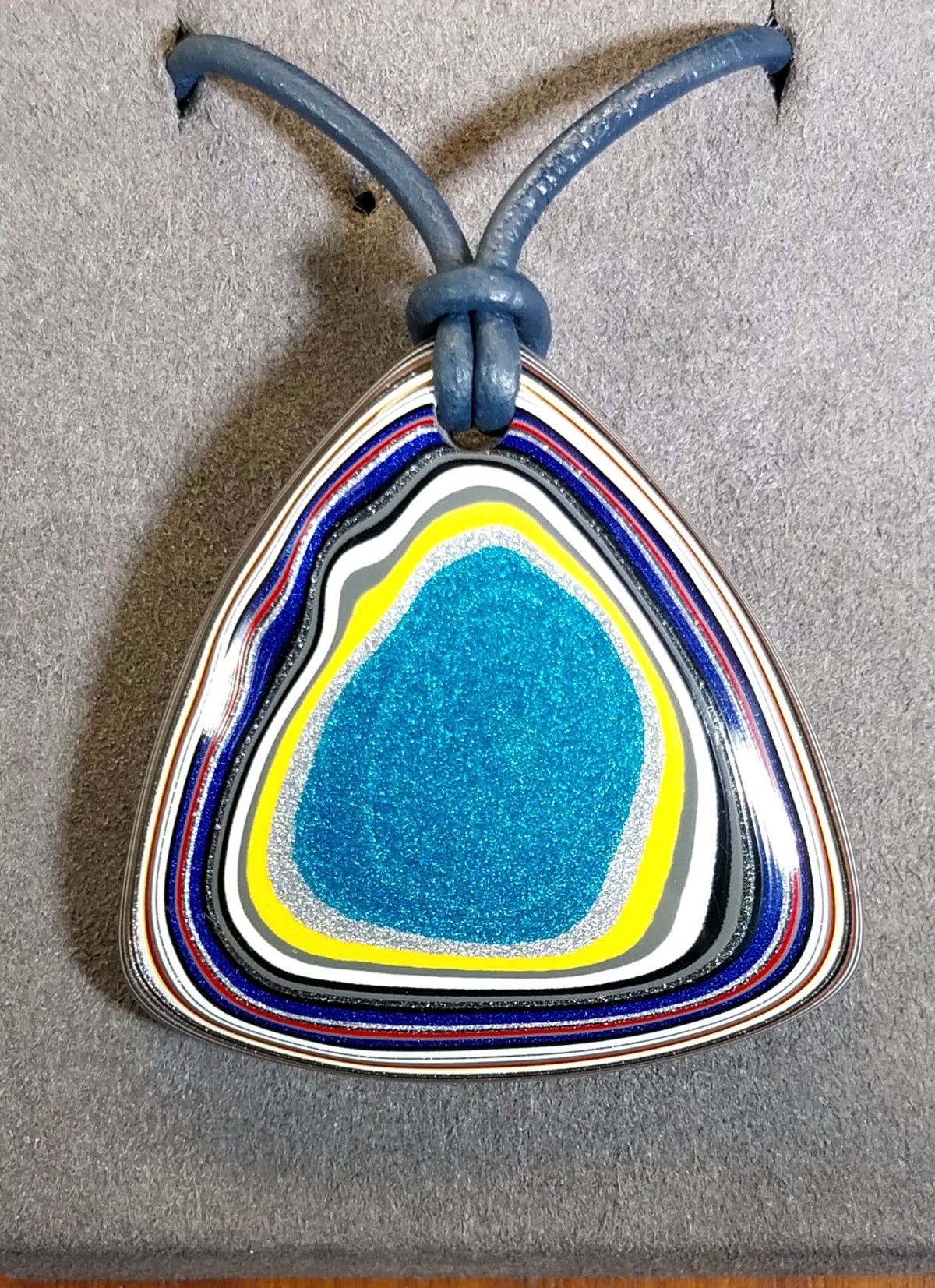 Fordite Necklace with Blue Leather Cord