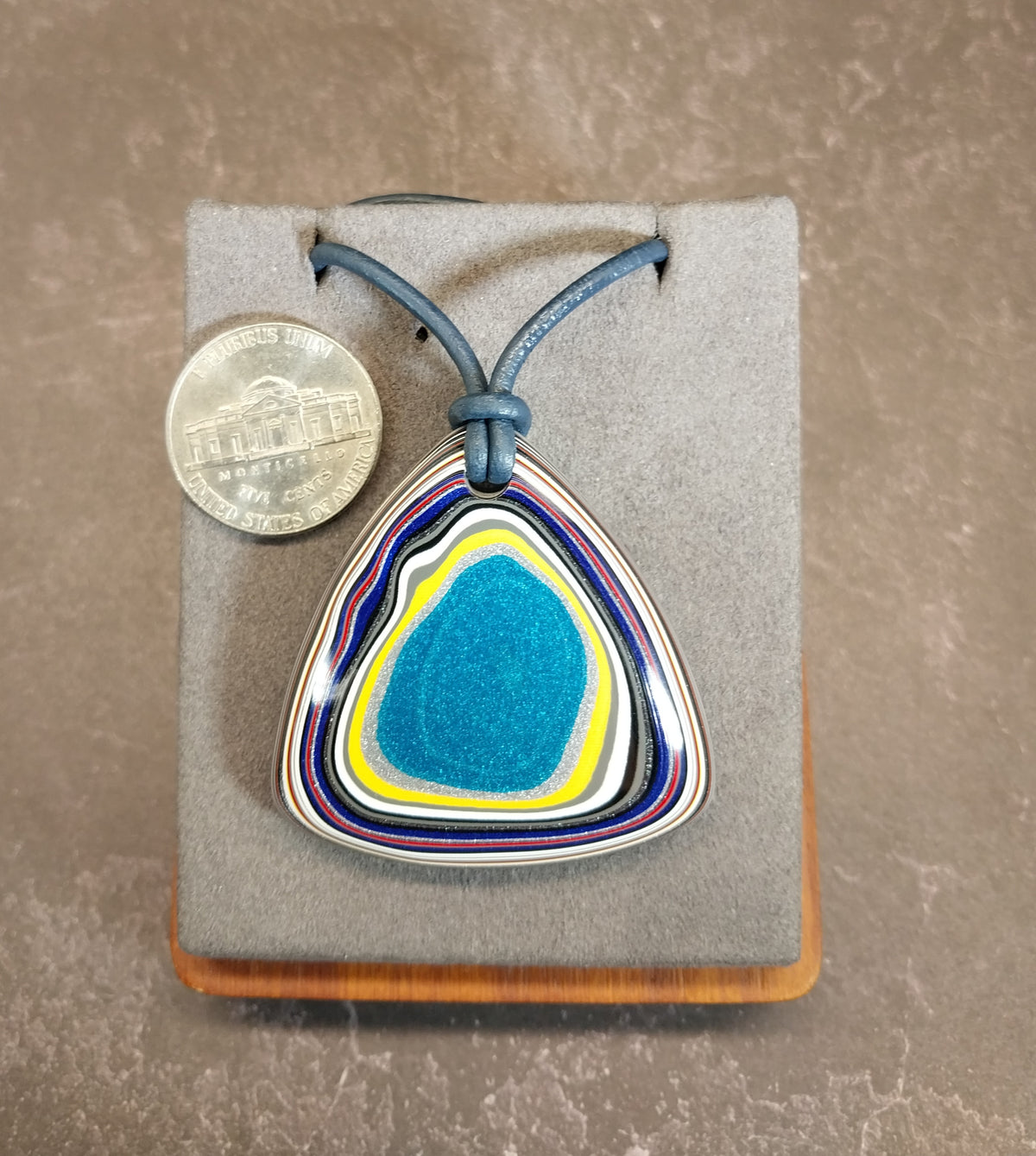 Fordite Necklace with Blue Leather Cord
