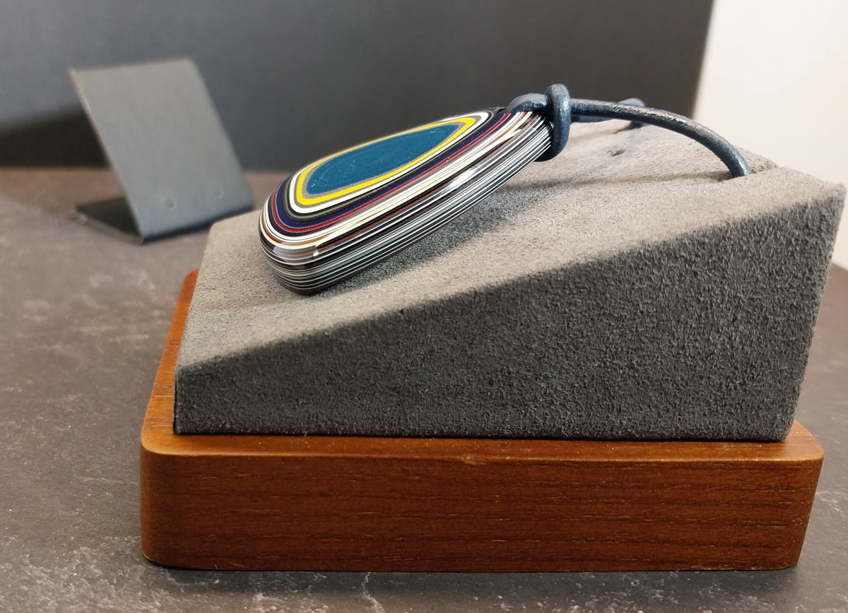 Fordite Necklace with Blue Leather Cord