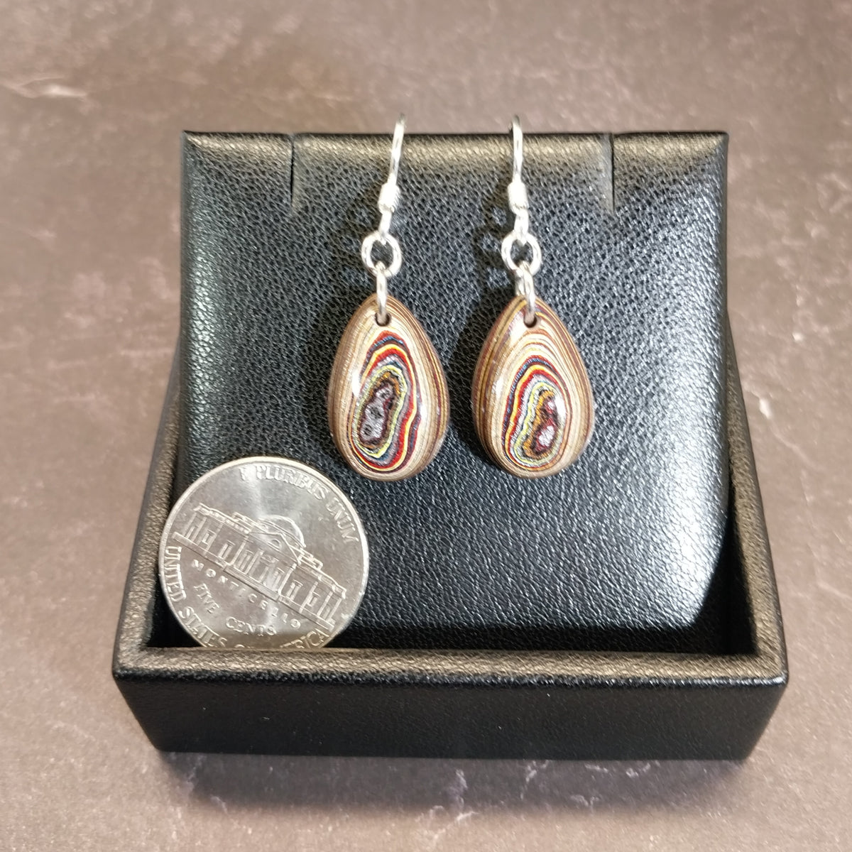 Fordite Earrings, Domed Covetteite Fordite Teardrops, Sterling Silver