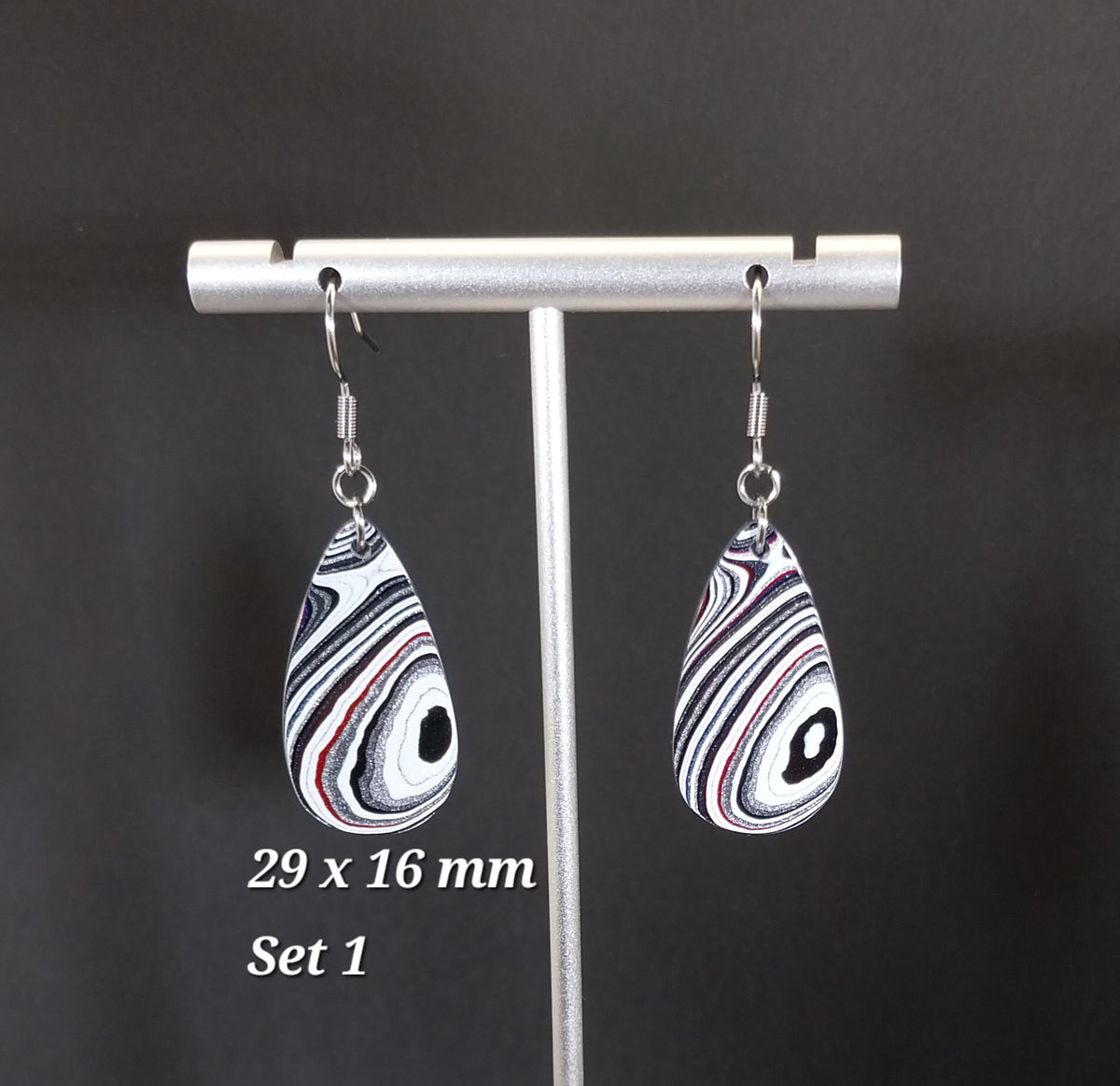 Fordite Earrings in Teardrops with Surgical Steel Ear Wires