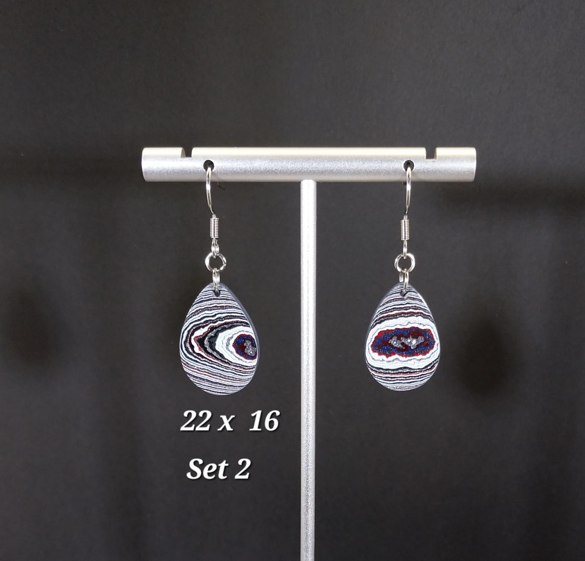 Fordite Earrings in Teardrops with Surgical Steel Ear Wires
