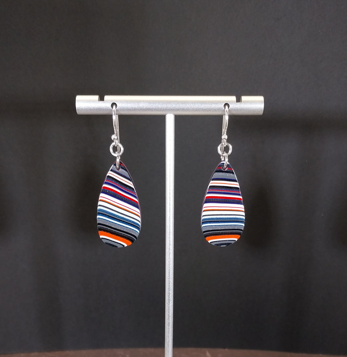 Long Fordite Teardrop Earrings Bright Multicolored Layers