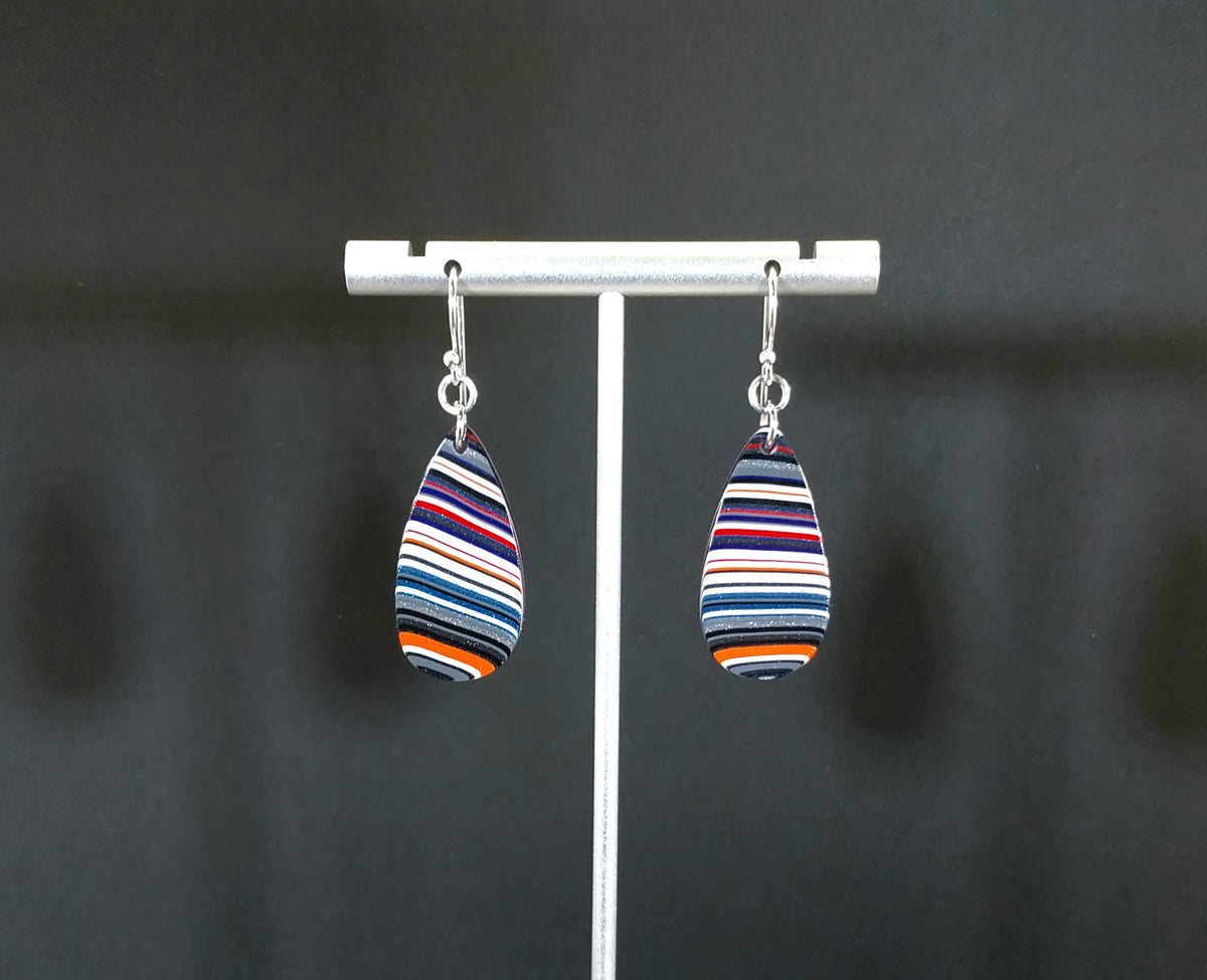 Long Fordite Teardrop Earrings Bright Multicolored Layers