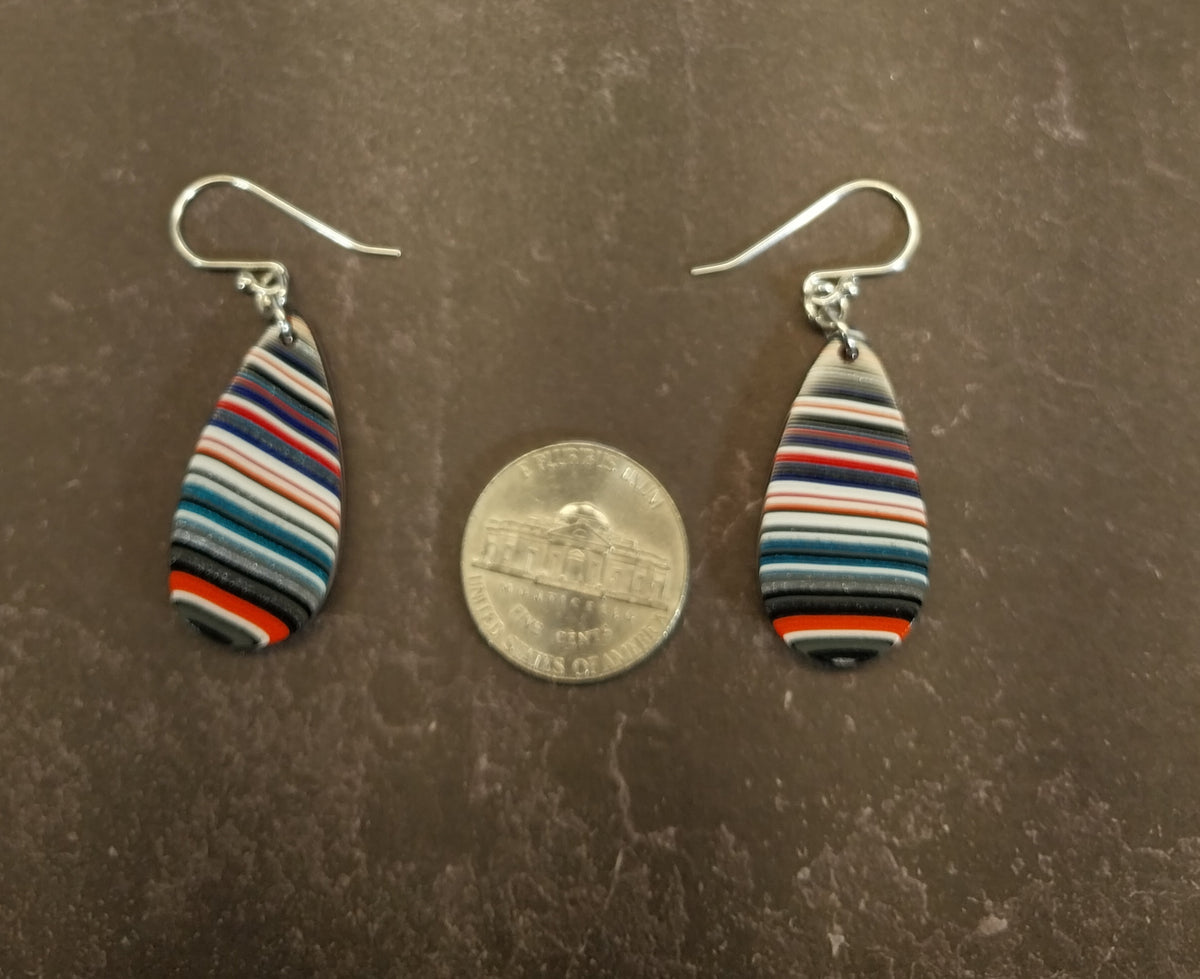 Long Fordite Teardrop Earrings Bright Multicolored Layers