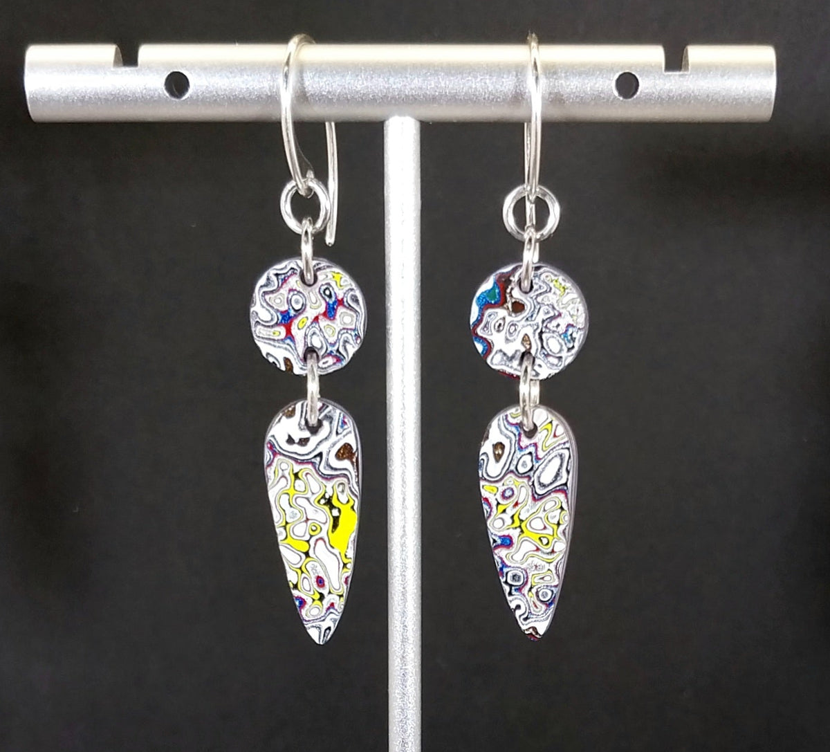 Fordite Earrings, Great Colors and Patterns, Fancy Set, Sterling Silver