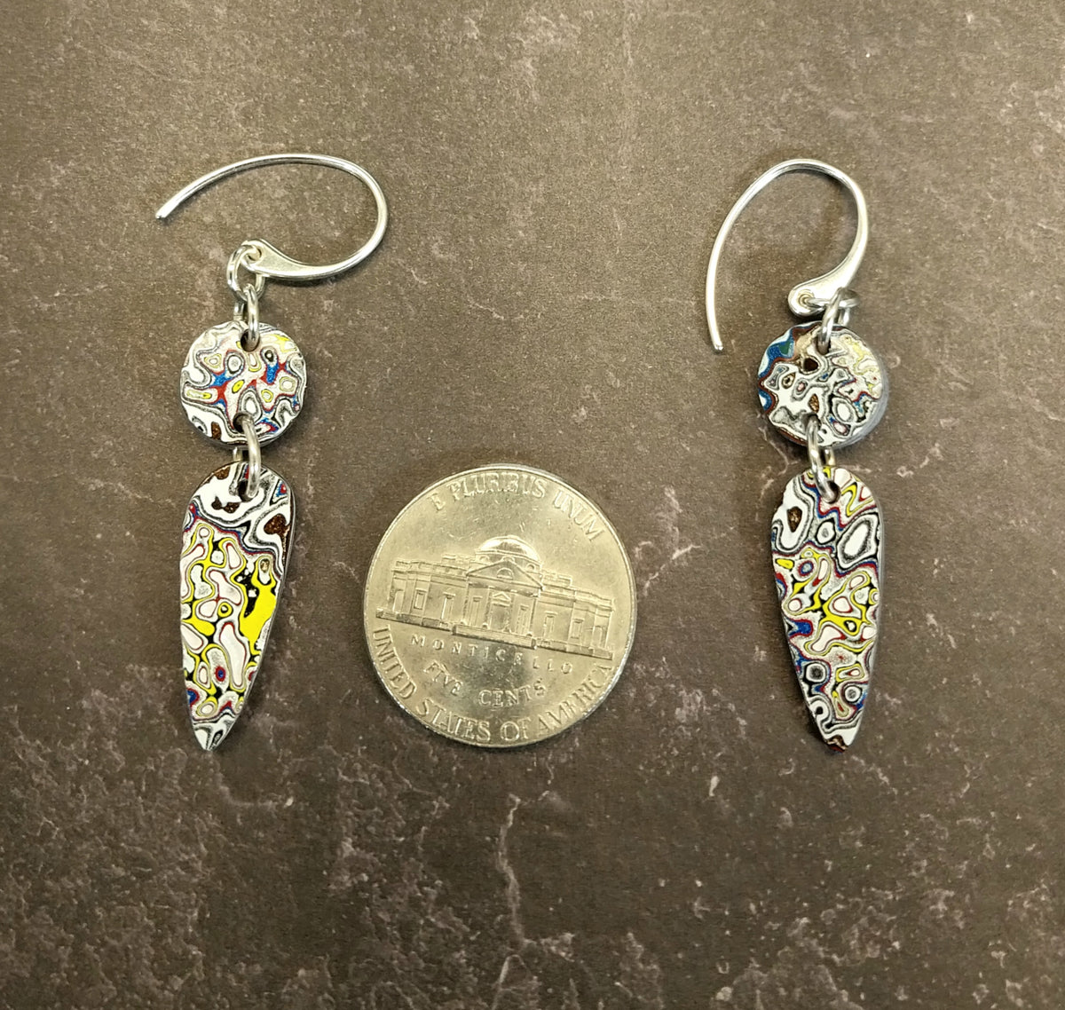 Fordite Earrings, Great Colors and Patterns, Fancy Set, Sterling Silver