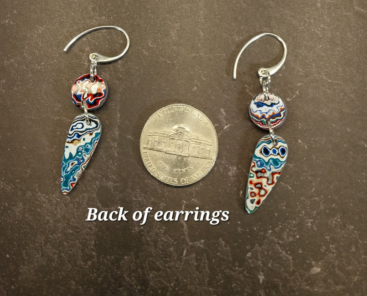 Fordite Earrings, Great Colors and Patterns, Fancy Set, Sterling Silver