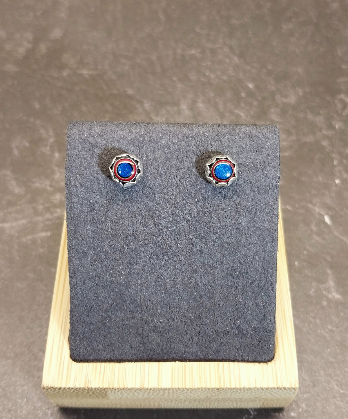 Tiny Fordite Stud Earrings in Bright Blue