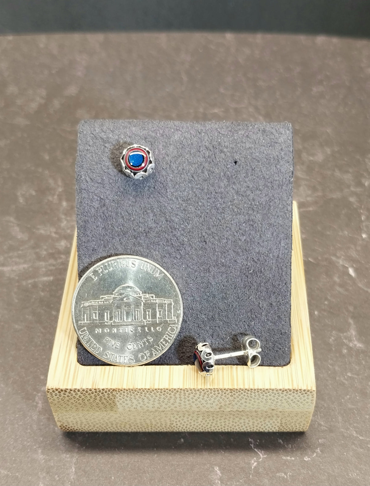 Tiny Fordite Stud Earrings in Bright Blue