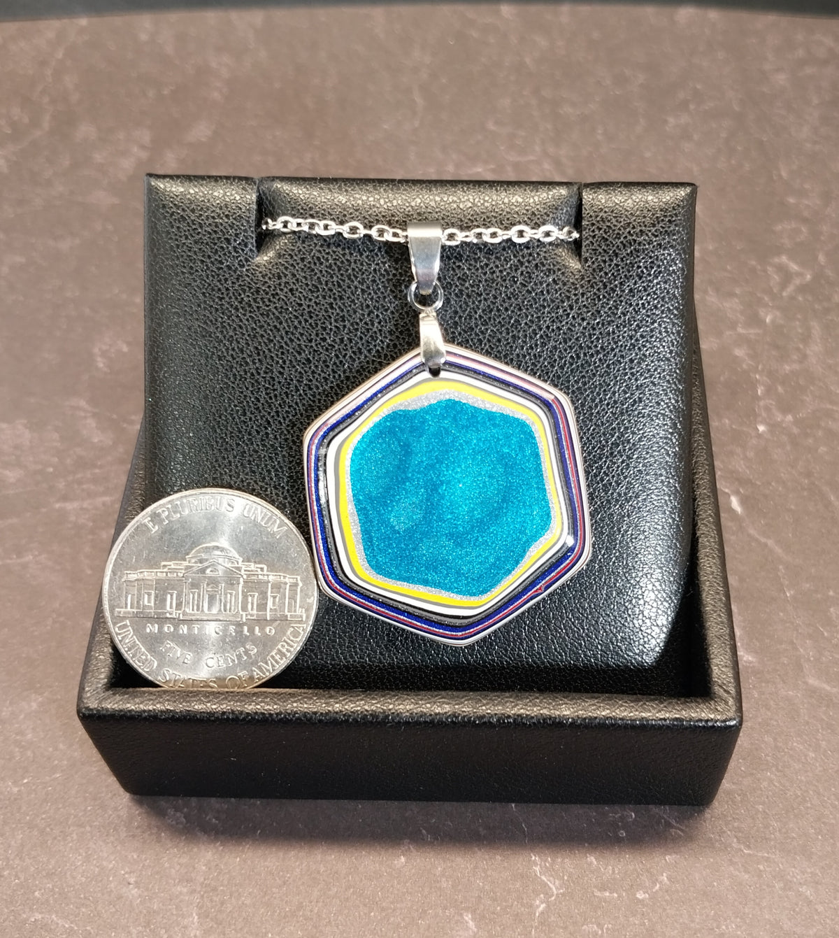 Fordite Necklace, Unique Shape, USA Handmade, EB117