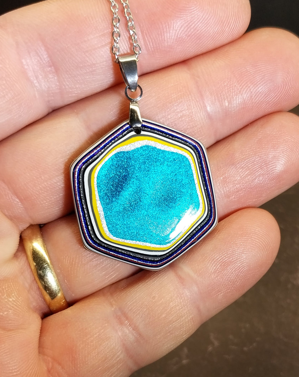 Fordite Necklace, Unique Shape, USA Handmade, EB117