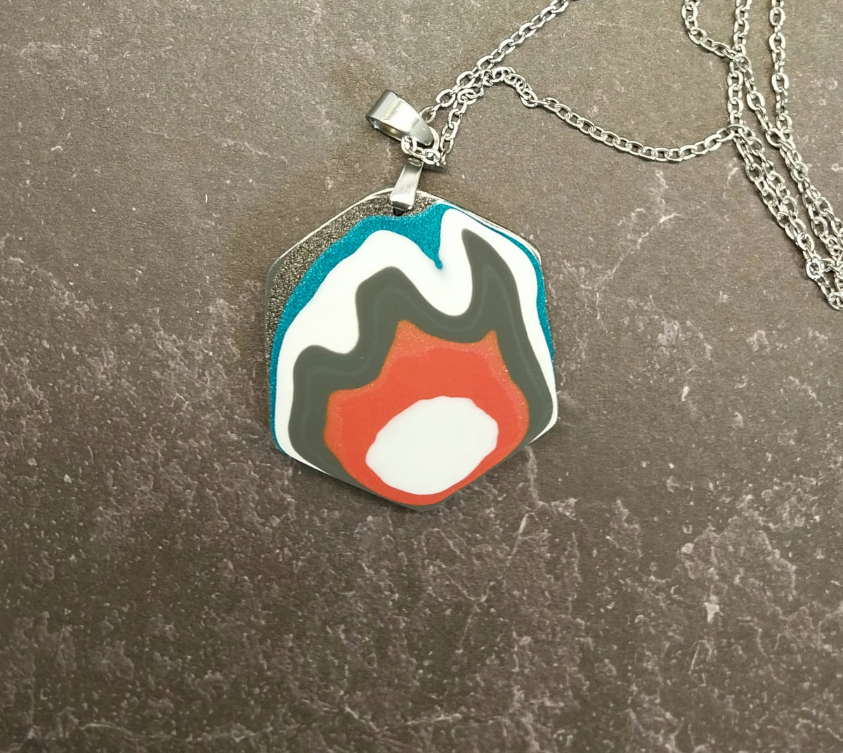Fordite Necklace, Unique Shape, USA Handmade, EB117