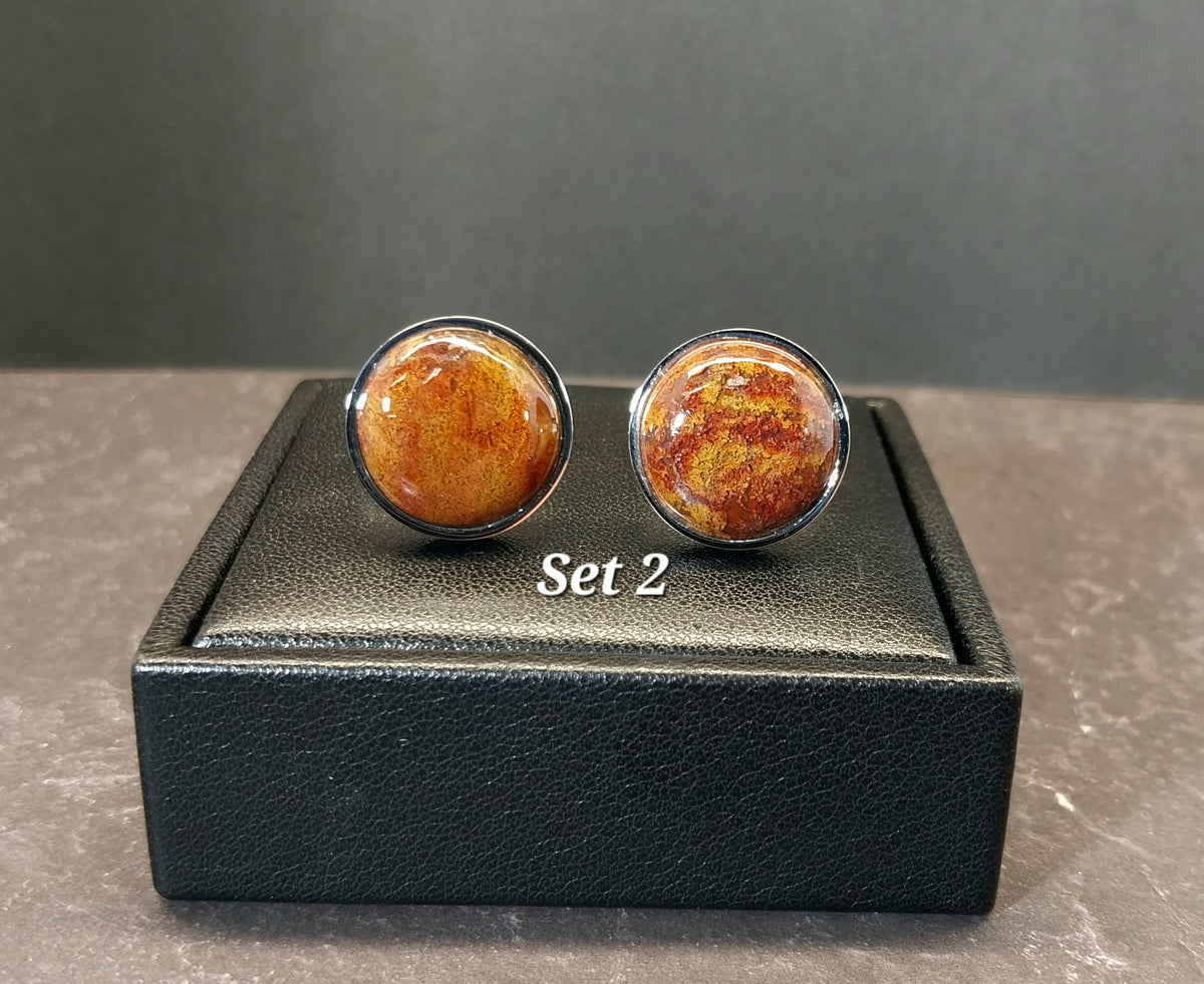 Lake Superior Agate Cufflinks, Stainless Steel Settings, Wisconsin Handmade Jewelry