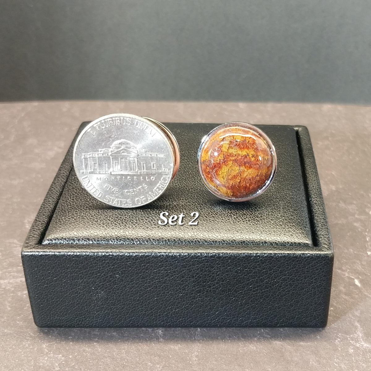 Lake Superior Agate Cufflinks, Stainless Steel Settings, Wisconsin Handmade Jewelry