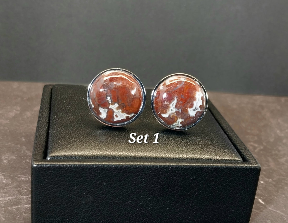 Lake Superior Agate Cufflinks, Stainless Steel Settings, Wisconsin Handmade Jewelry