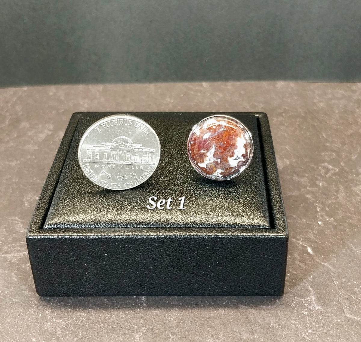 Lake Superior Agate Cufflinks, Stainless Steel Settings, Wisconsin Handmade Jewelry