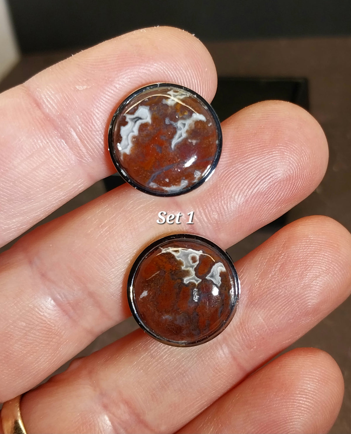 Lake Superior Agate Cufflinks, Stainless Steel Settings, Wisconsin Handmade Jewelry