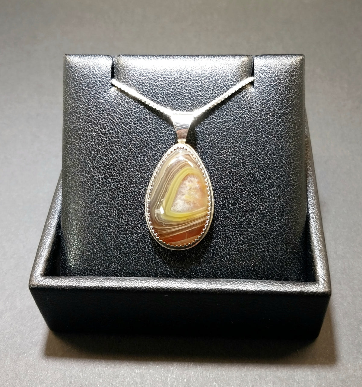 Lake Superior Agate Sterling Silver Necklace Beautiful Color and Banding