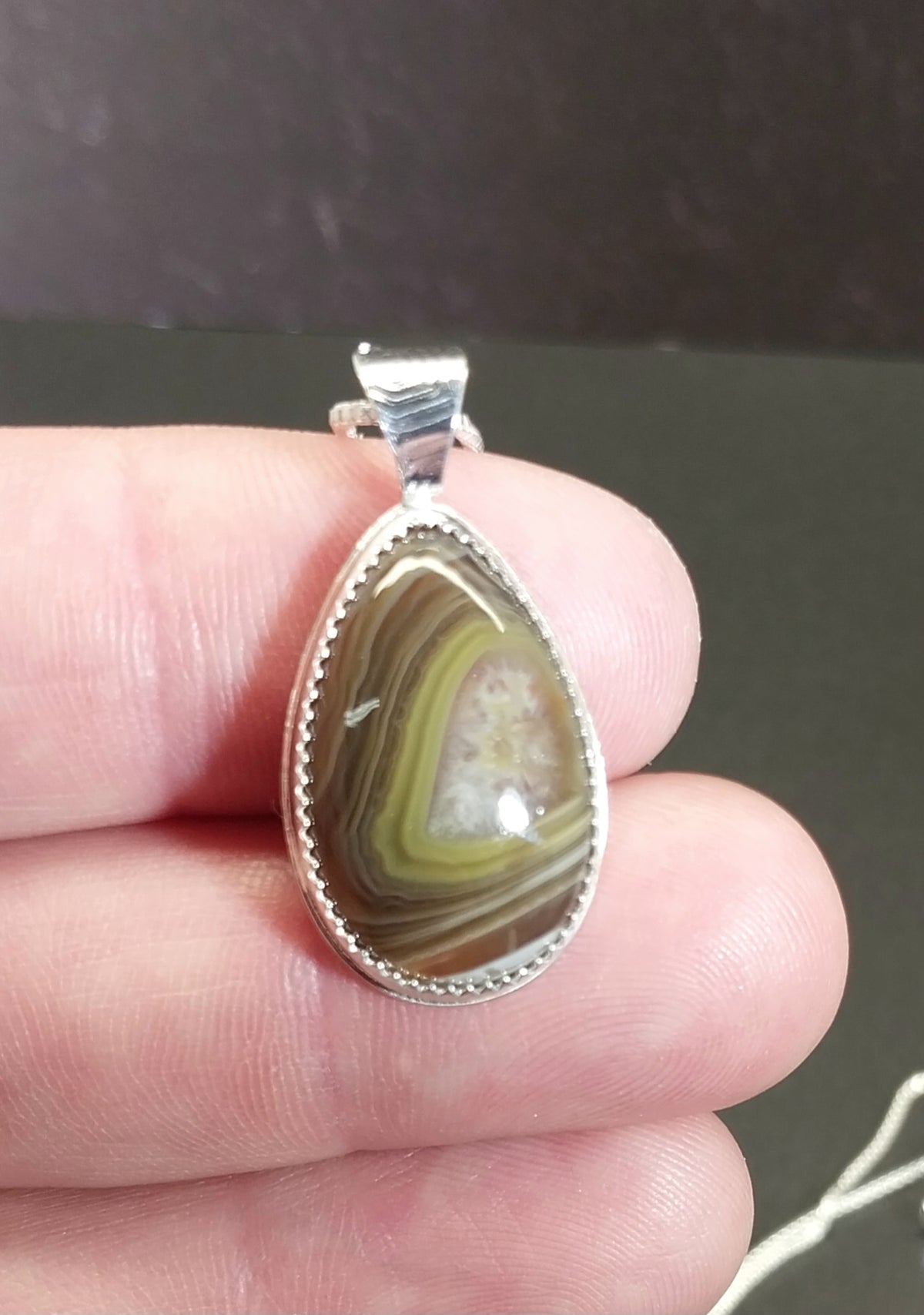 Lake Superior Agate Sterling Silver Necklace Beautiful Color and Banding
